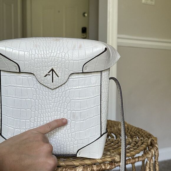 Manu Atelier White Croc Embossed Leather Bag Crossbody Or Shoulder Crocodile - Picture 13 of 16